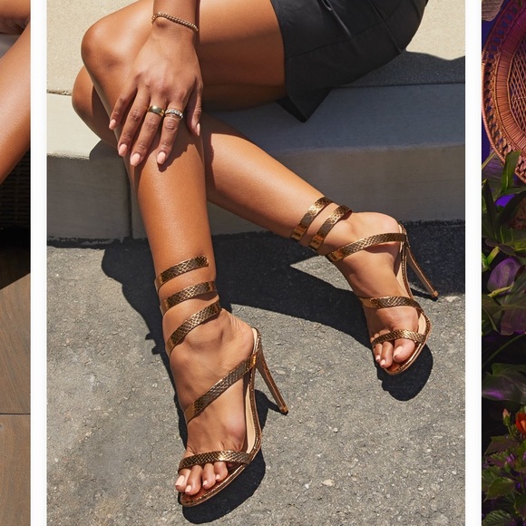 Back in stock Bronze wrap around strap heeled sandal also available in orange - Picture 8 of 13